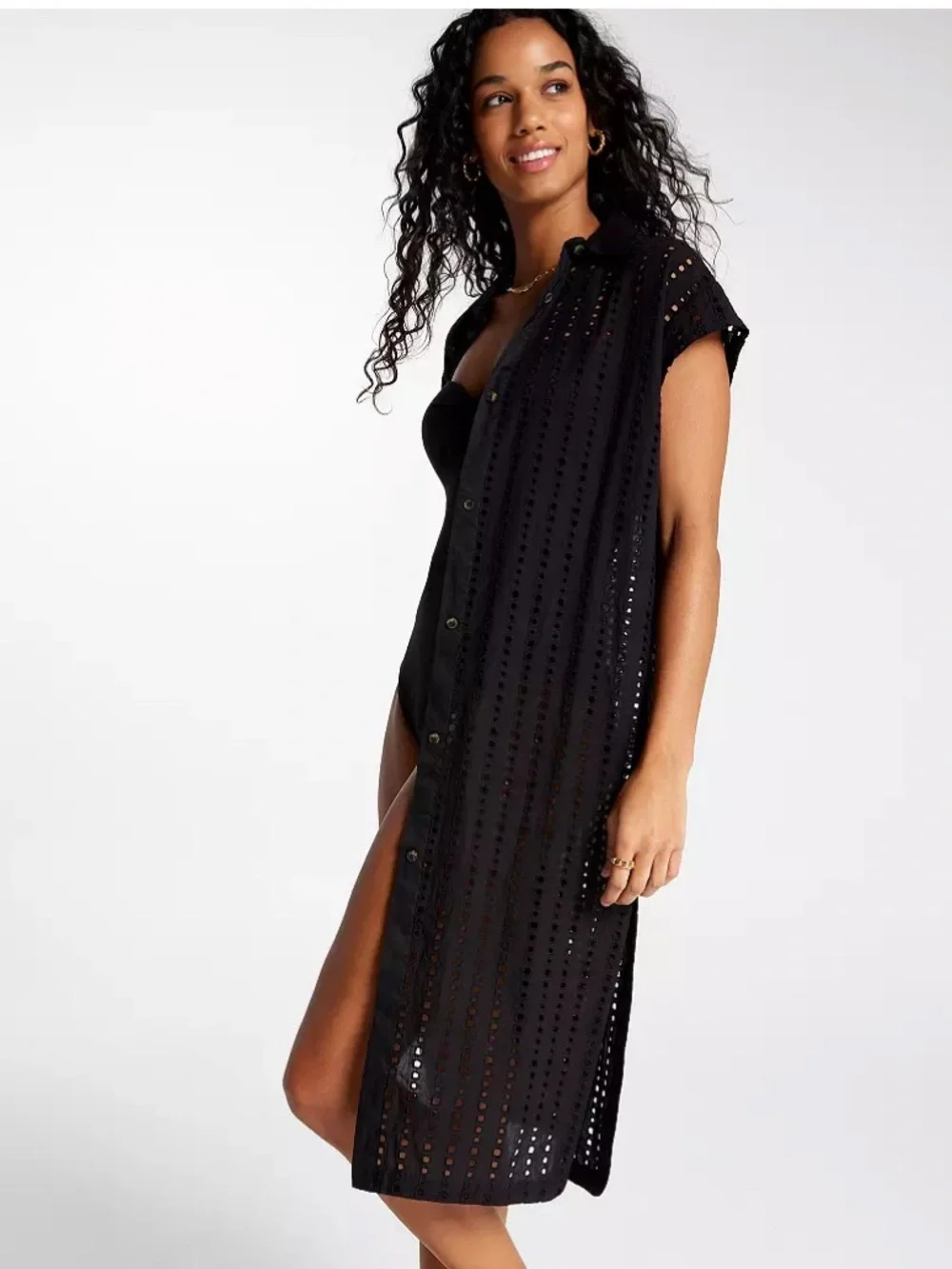CALIA NWT Black Women's Extended Sleeve Button Down Coverup XS
